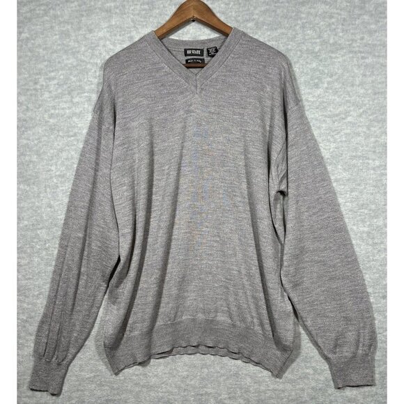 111 State Mens Sweater Sz XLT 100% Extra Fine Merino Wool V Neck Gray Casual - Picture 1 of 4